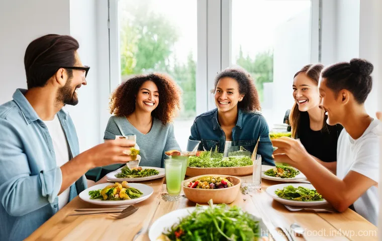 푸드테크와 포장 혁신의 필요성 - **A Vibrant Future Feast:** A high-definition, brightly lit image of a modern, diverse family, inclu...